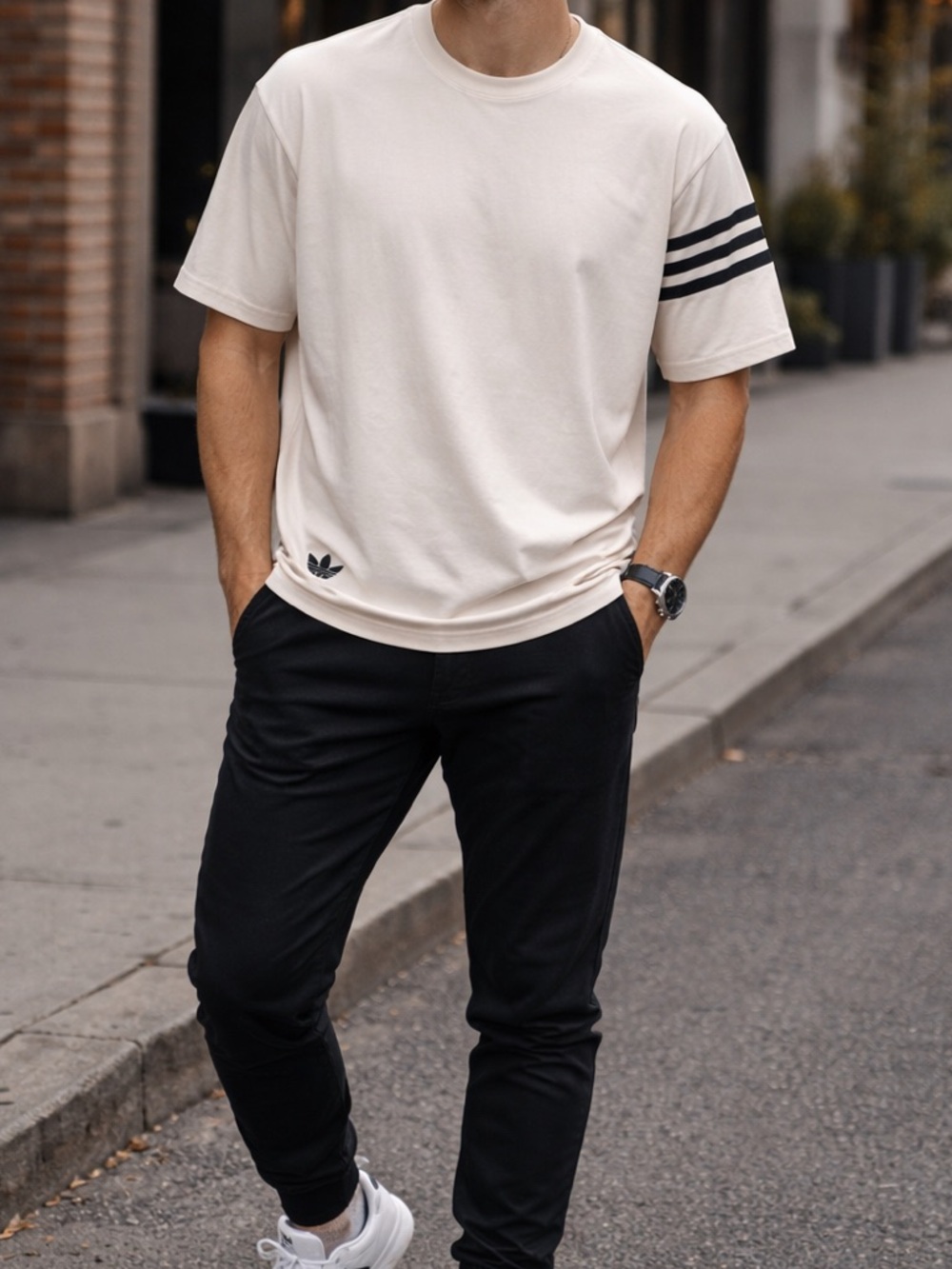 Adidas Originals Cream 3-Stripe Tee | Men’s Medium Cotton T-Shirt - Picture 1 of 5